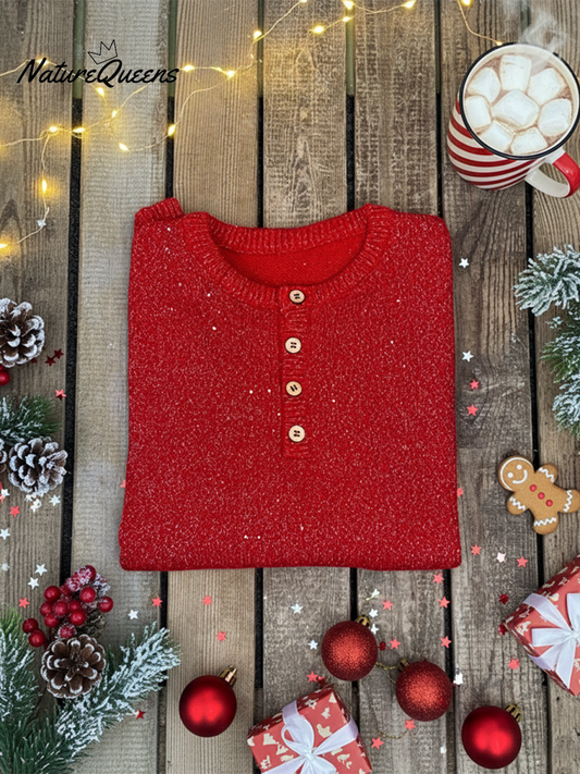 Women's Shiny Henley Neck Solid Color Sweater Top