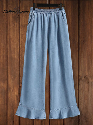 Relaxed Ruffle Soft Denim Pants