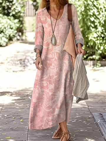 Women's Vintage Floral Pattern Art Print Casual Cotton Dress