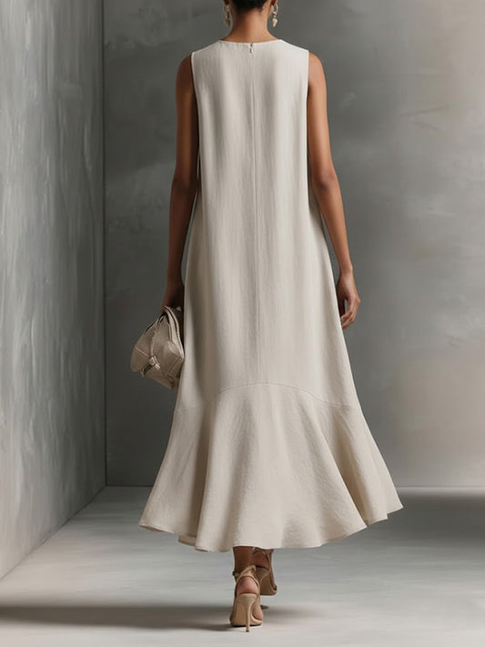 Women's V-neck Sleeveless Casual Loose Linen Dress