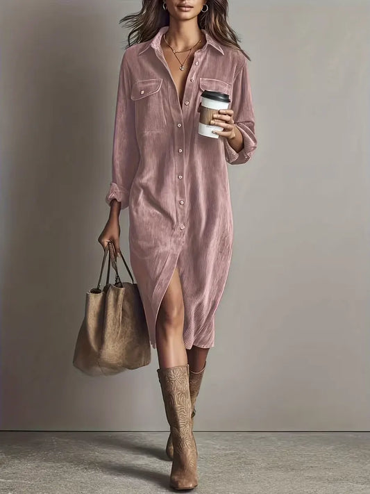 Women's Vintage Corduroy Long-sleeved Lapel Dress