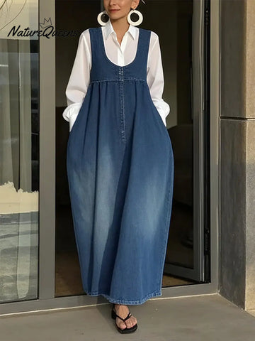 Women's Sleeveless Casual Loose Denim Vest Dress